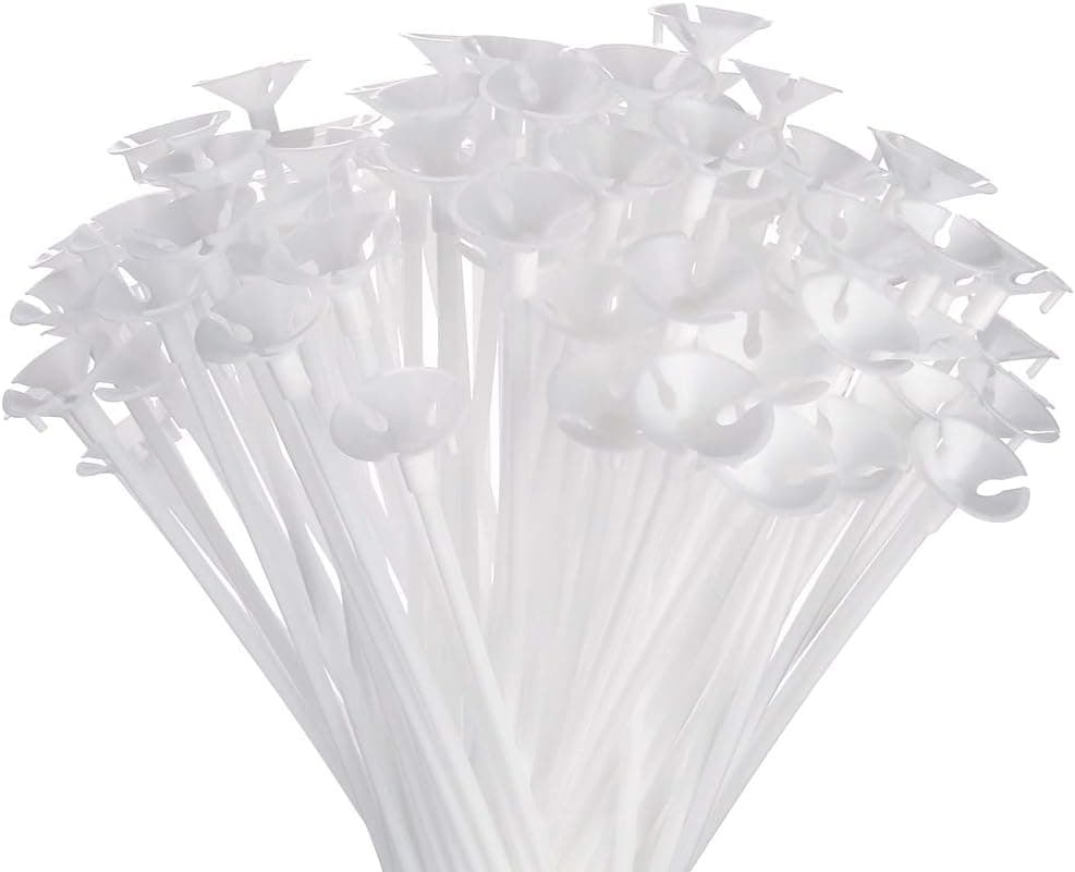 PP OPOUNT 50 Piezas Varillas para Globos Versión Mejorada Soportes para Varillas para Globos Blancos de 12,6 Pulgadas con Tazas para Decoración Navideña, Bodas, Fiestas, Días Festivos, Decoración de Aniversario | Soportes para palitos de globos blancos con copas para decoración navideña, bodas, fiestas, días festivos, decoración de aniversario