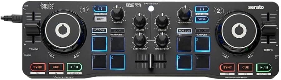 Hercules DJControl Starlight - Controlador DJ compacto con espectáculo de luces