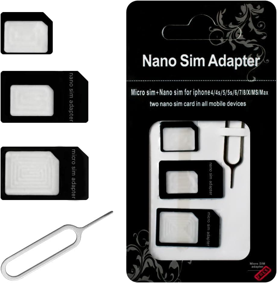 Adaptadores de tarjeta SIM, kit convertidor SIM 4 en 1 Nano/Micro/Estándar con pin de expulsión de bandeja para iPhone, teléfonos inteligentes Android y dispositivos Mifi Hotspot - 1 paquete