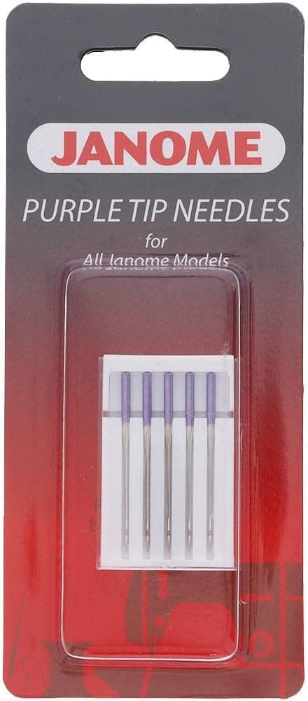 Janome Agujas para máquina de coser con punta morada, tamaño 90/14, ideales para telas pesadas y coser en todo el dobladillo, 5 agujas por paquete