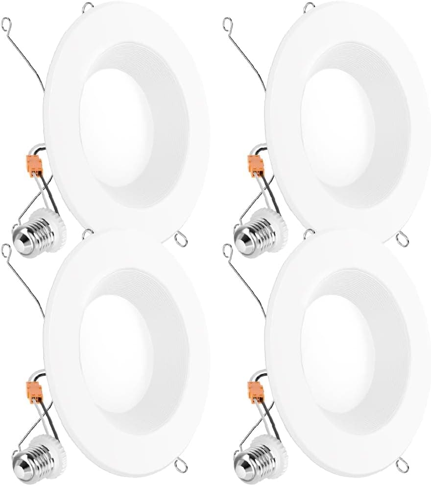 Sunco Paquete de 4 luces empotrables LED de 6 pulgadas 13 W = 120 W 3000 K | 965 lm, blanco cálido, deflector, regulable, luces empotrables de techo LED para latas empotradas, cocina, dormitorio, clasificación de humedad