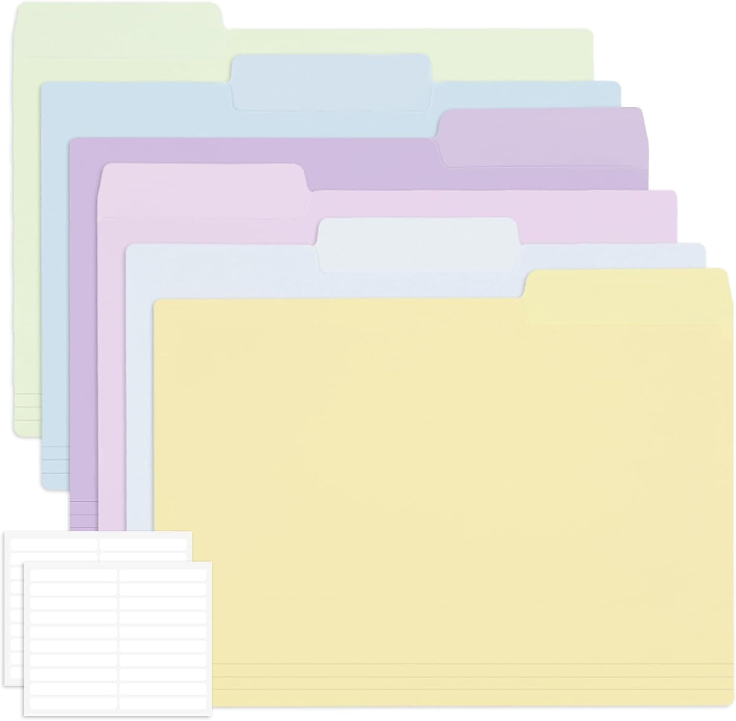 EOOUT Paquete de 30 carpetas de archivos Manila tamaño carta, carpetas de plástico con pestaña de corte 1/3 para papel de 8,5 x 11, 6 colores pastel, incluye 40 etiquetas borrables, suministros de organización de oficina escolar resistente