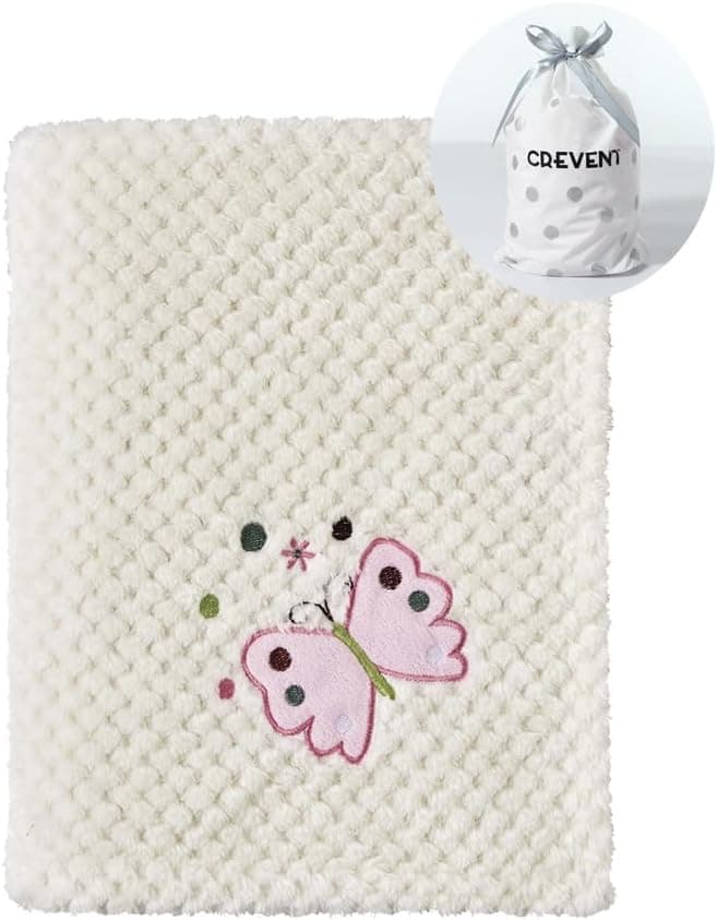 CREVENT Manta de bebé cálida y acogedora de 30.0 x 40.0 in, para niñas, bebés, ropa de cama, cuna, cochecito, baby shower, cumpleaños, regalo para recién nacido, color marfil, mariposa