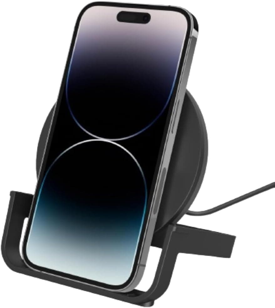 Soporte de carga inalámbrico Belkin de 10 W, cargador Qi con adaptador de CA | iPhone, compatible con Samsung Galaxy, música manos libres, streaming y videollamadas, adaptador de CA incluido