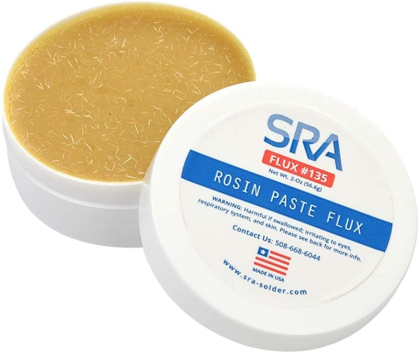 SRA Solder 135 Flujo de soldadura de pasta de resina para electrónica, sin flujo limpio hecho para placas de circuito de soldadura sin plomo y alambre eléctrico de cobre – Residuos limpios seguros sin desorden pegajoso (tarro de 2 oz)