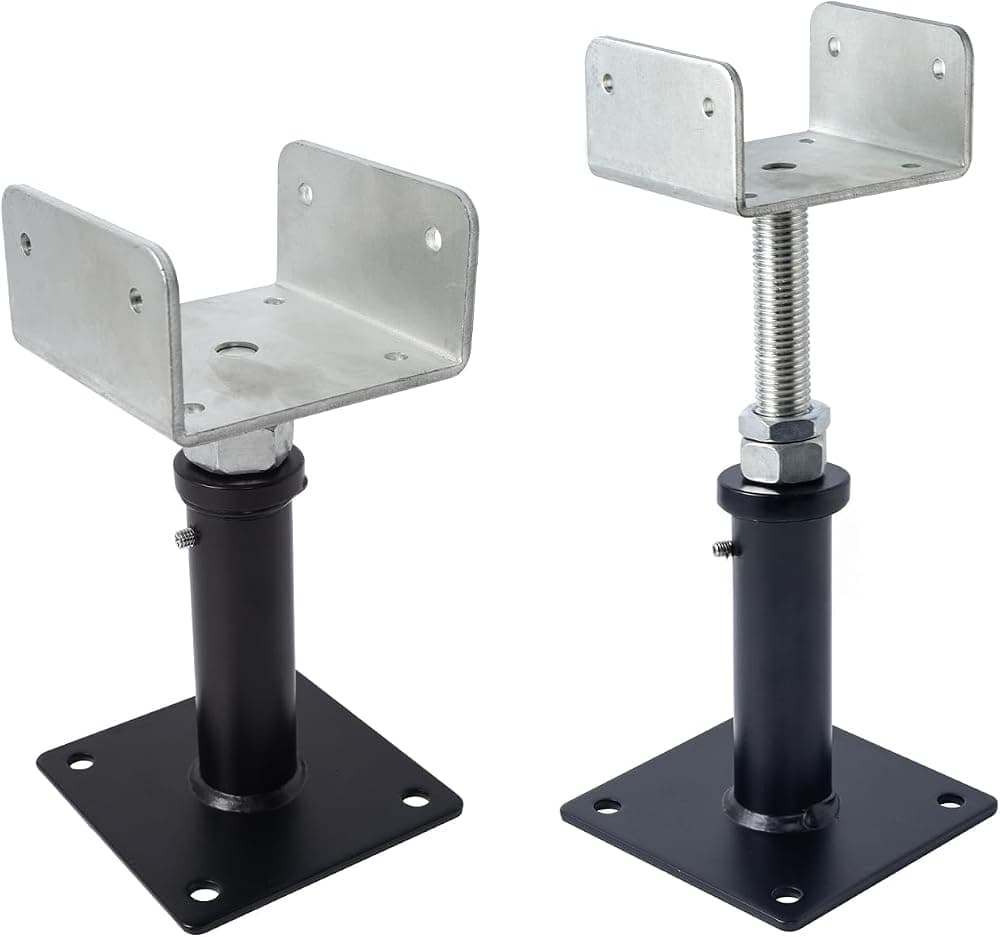 Paquete de 2 gatos de piso en forma de U: soporte de viga de acero ajustable para vigas de 4x2, 4x4, 4x6 Gato de tornillo resistente con teleposte con cabeza en U y gato doméstico. Rango de ajuste de 6-8.5 pulgadas.