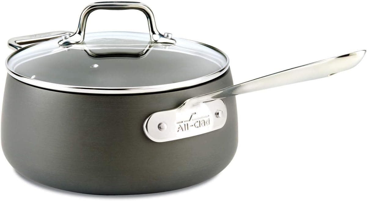 All-Clad HA1 Sartén antiadherente anodizado duro de 3,5 cuartos de galón, apta para horno de inducción, ollas y sartenes de 350 F, utensilios de cocina, color negro