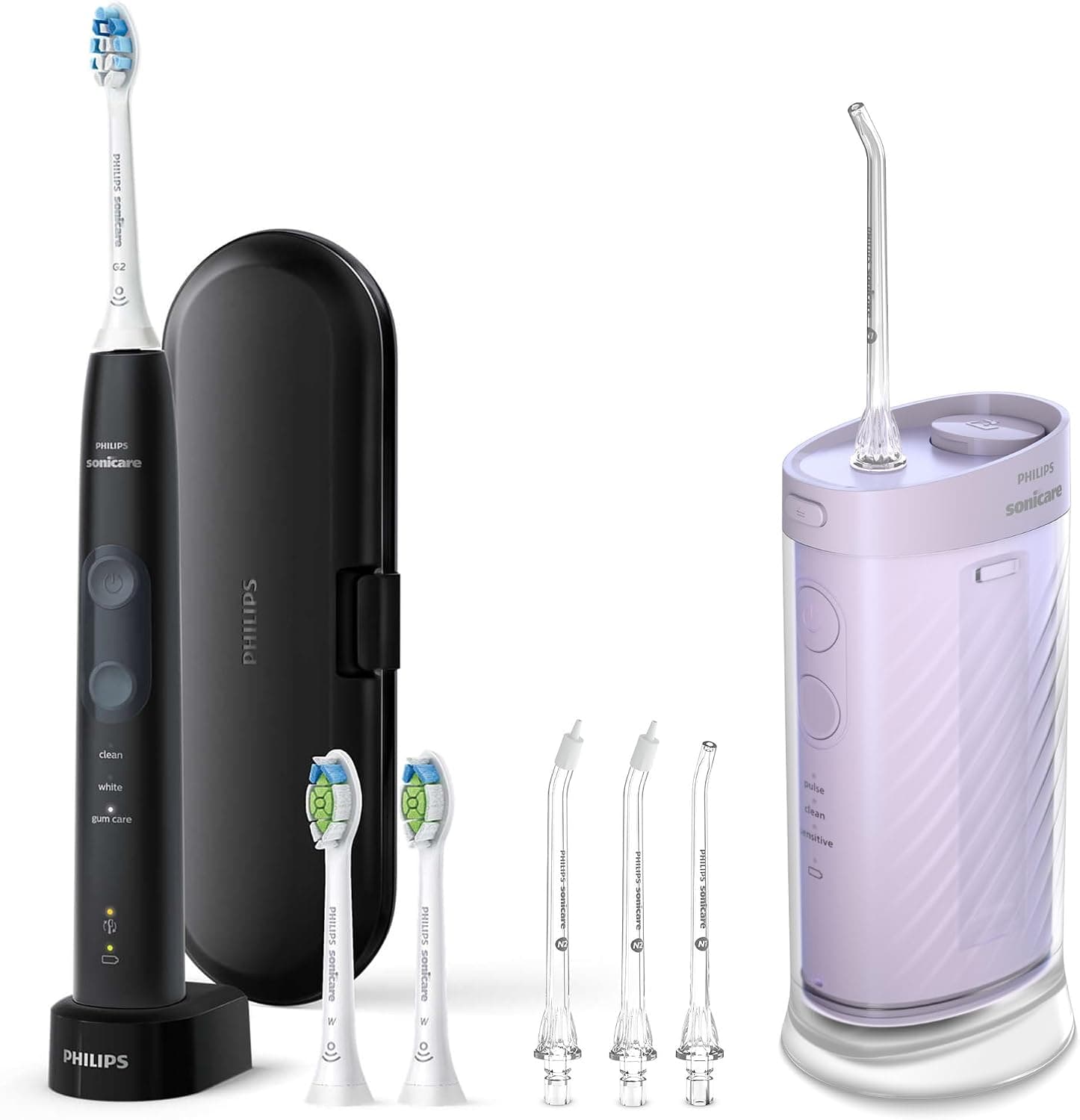 Philips Sonicare ProtectiveClean 5300 Paquete de cepillo de dientes eléctrico y hilo dental | 700% más de eliminación de placa ¹, sensor de presión, 3 ajustes de cepillo, temporizador guiado de 2 minutos, incluye estuche de viaje, negro, BD2001AZ