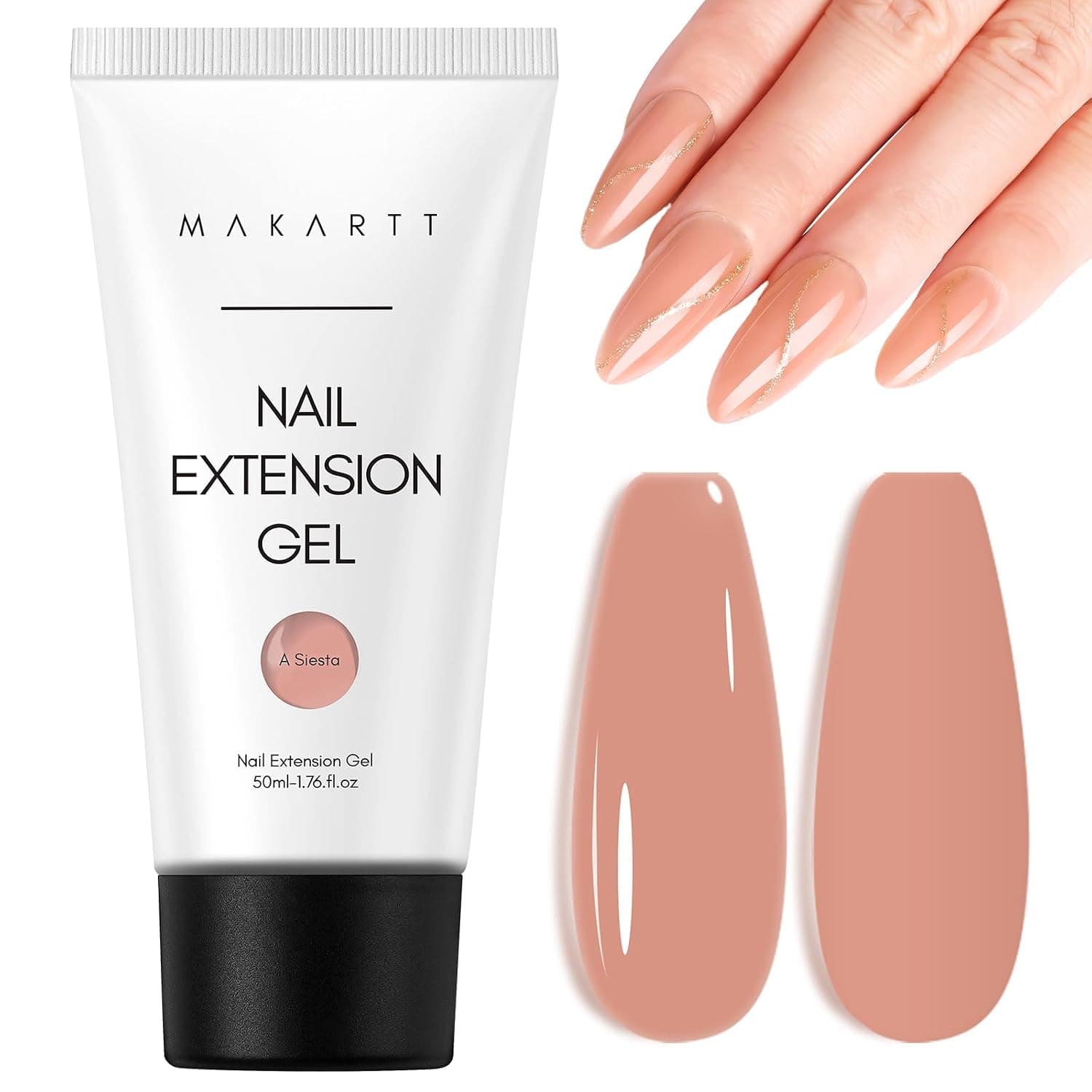 Makartt Poly Nail Gel 50ML: Constructor Profesional para Extensión de Uñas | Gel de color nude, extensión de uñas de aspecto natural, fortalecedor de uñas, consistencia gruesa, bricolaje de salón en casa