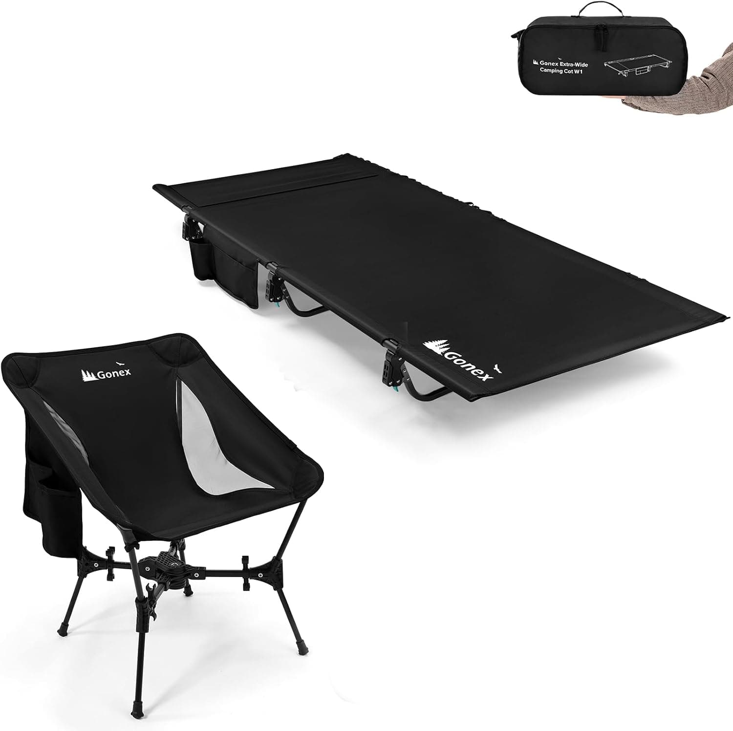Gonex Cuna de camping extra ancha de 31,5 pulgadas y silla de camping portátil, silla de camping portátil, silla plegable compacta y ligera para acampar al aire libre senderismo