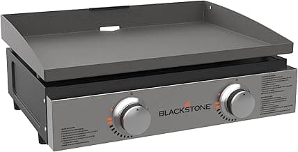 Blackstone Parrilla de mesa de 22 pulgadas sin capucha - Alimentada por propano - Plancha de gas portátil de 22 pulgadas con 2 quemadores - Trampa de grasa trasera para cocina, exteriores, camping, portón trasero o picnic (1666)