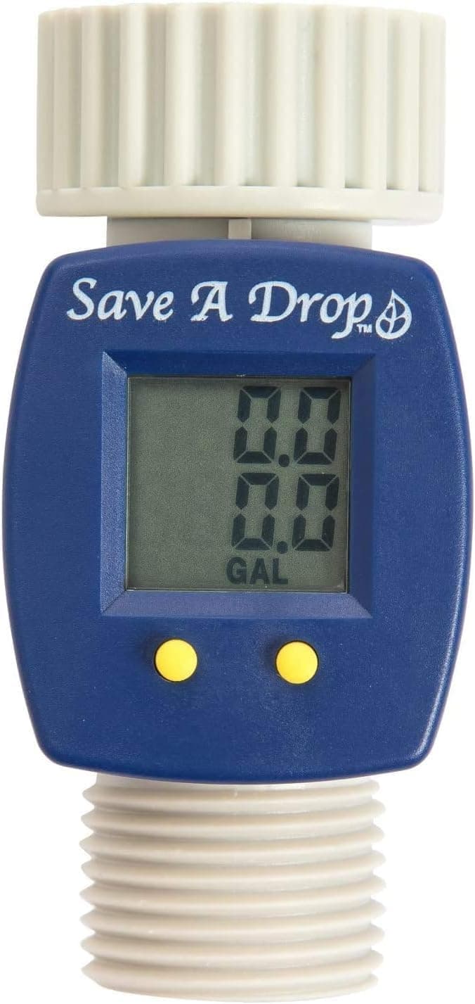 Save a Drop P3 Medidor de flujo de agua azul | Mida el uso de galones de una manguera de jardín al aire libre | Ayuda a conservar el agua……