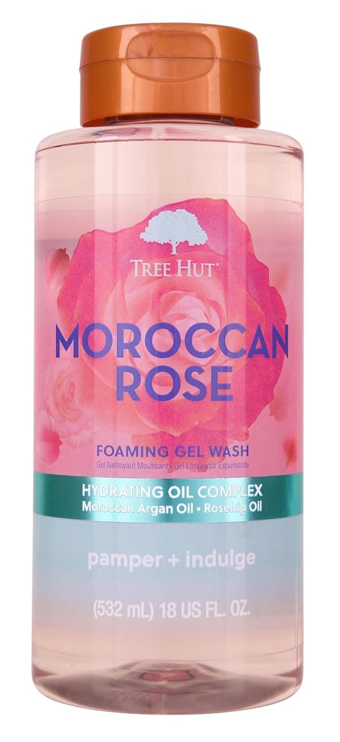 Tree Hut Moroccan Rose Nourishing & Moisturizing Foaming Gel Wash, 18 oz., Hydrating | Nourishing & Moisturizing Shower Gel w/ Shea Butter & Essential Oils, Soft & Smooth Skin, Gentle Cleanser For All Skin Types