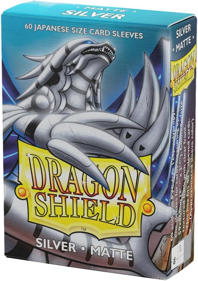 Escudo del Dragón | Fundas mate para tarjetas de tamaño japonés | 60 CT - Fundas TCG premium suaves y resistentes - Compatible con Yu-Gi-Oh, Naruto, Cardfight y Vanguard | Plata