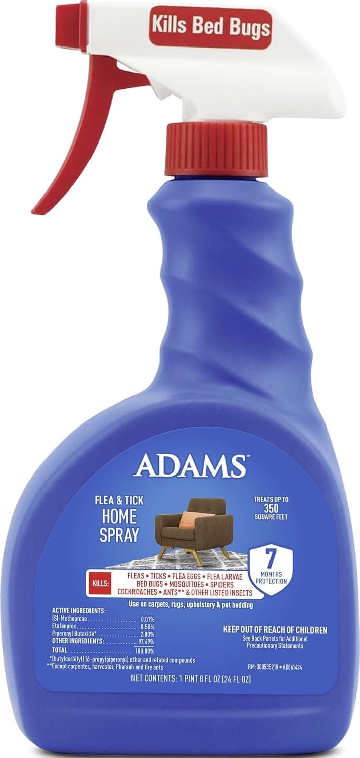 ADAMS Spray casero para pulgas y garrapatas para chinches, pulgas y garrapatas, 24 oz | Spray antipulgas para el interior del hogar, hasta 7 meses, para alfombras, muebles y ropa de cama para mascotas