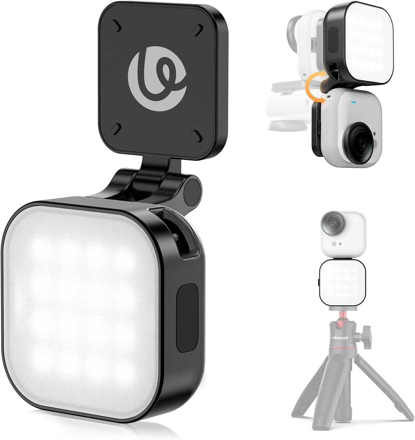 ULANZI IN07 Mini Magnetic LED Fill Light for Insta360 Go Ultra 5600K CRI≥95 | 180° Rotation 3-Stage Brightness 500mAh Rechargeable Waterproof Vlog Video Recording Light With 1/4" Screw for Selfie Stick