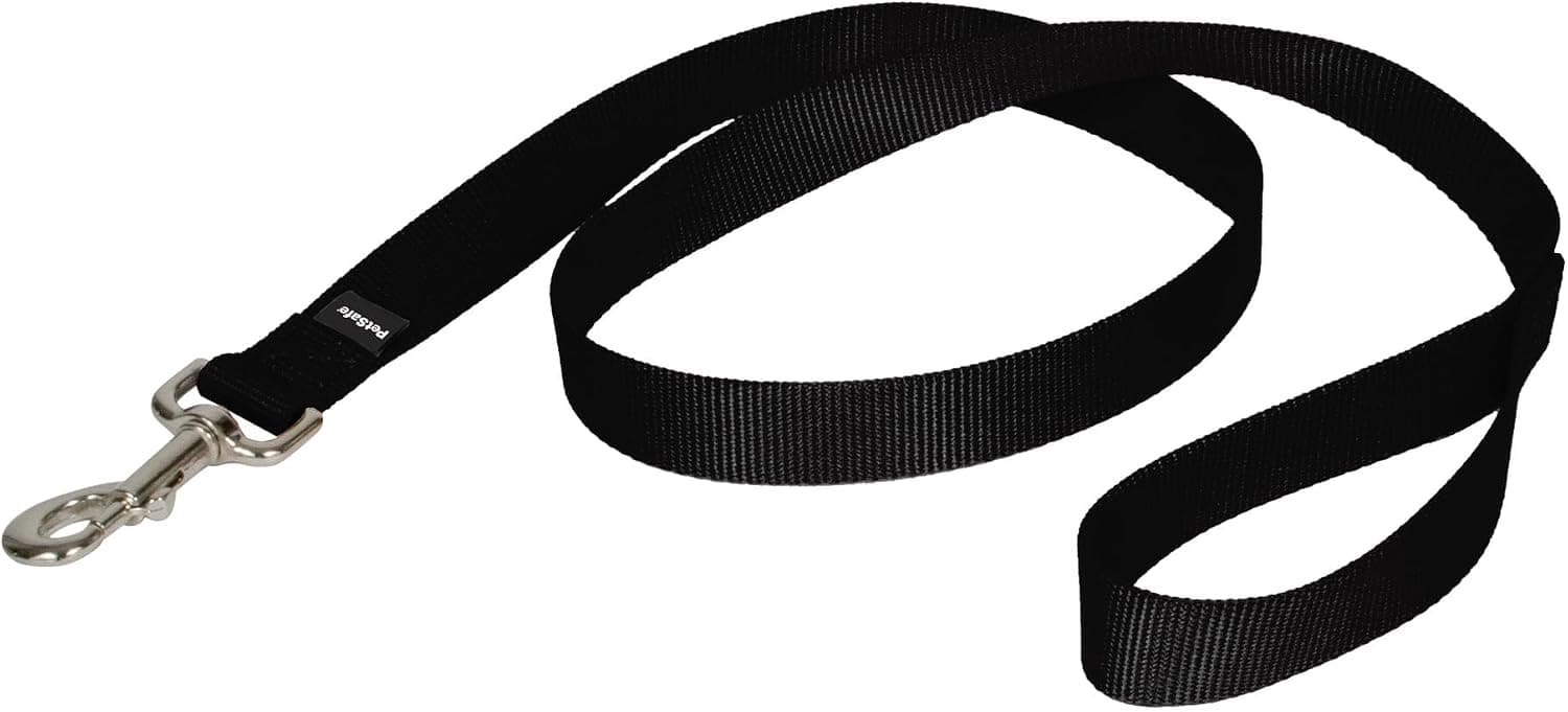 Correa de nailon para perros PetSafe: resistente, duradera, de estilo tradicional con broche de perno fácil de usar - 1 pulg. x 4 pies, negra | Correa de nailon duradera con gancho de presión de perno fácil de poner y quitar, se combina perfectamente con el arnés Easy Walk y el collar de líder suave