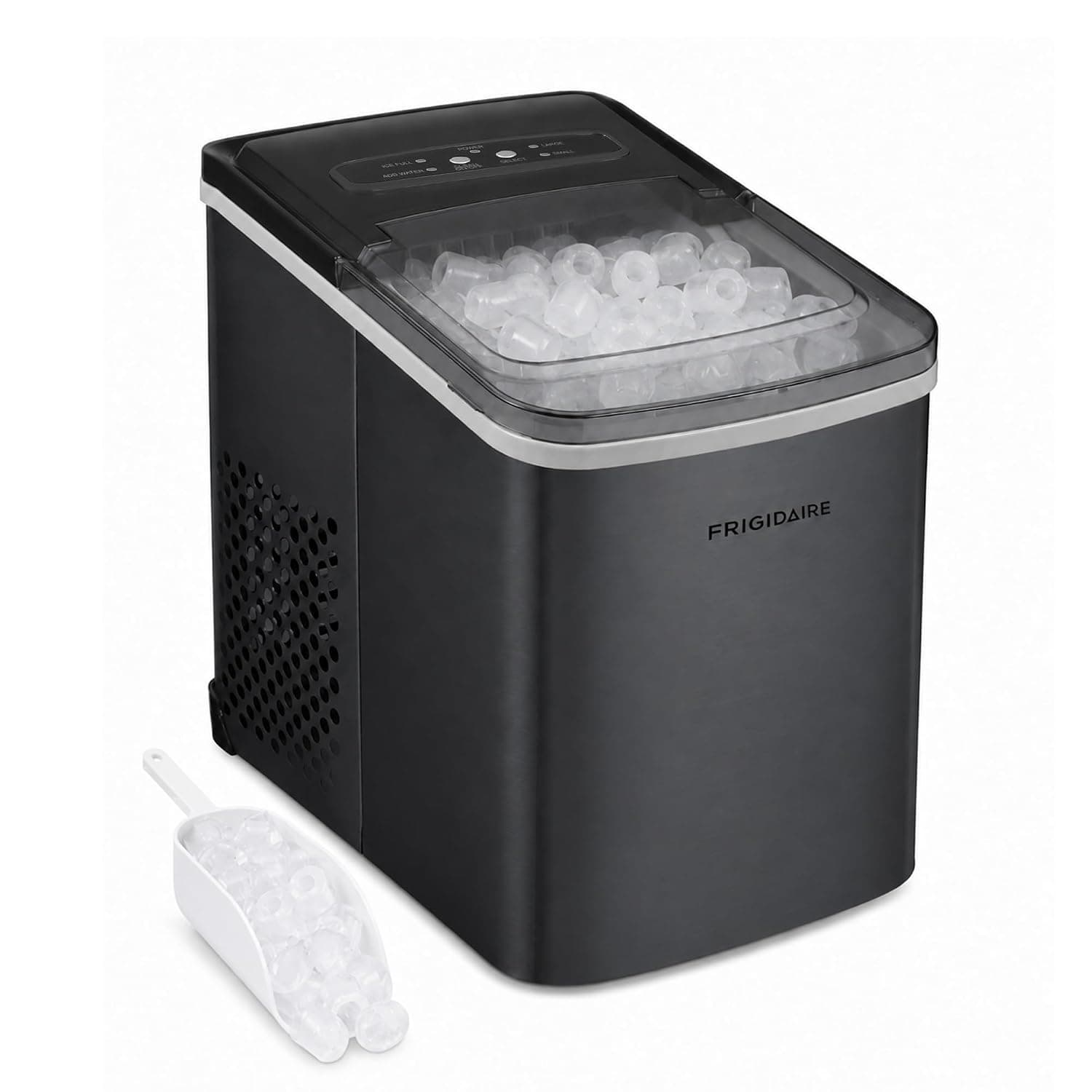Frigidaire - Máquina para hacer hielo tipo bala, portátil, para encimera, 26 lb por día (acero inoxidable negro)