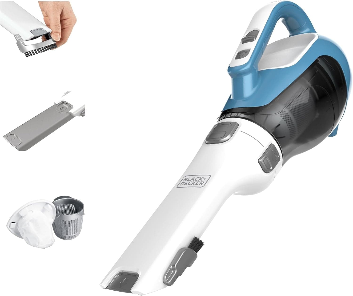 Black+Decker, aspiradora de mano Dustbuster AdvancedClean sin cable, aspiradora compacta para el hogar y el automóvil con herramienta de hendidura, boquilla giratoria y estación de carga