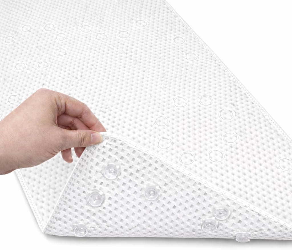 Alfombrilla antideslizante para bañera, alfombrilla de baño para bañera antideslizante, alfombrilla para bañera extra grande de 36 x 17 pulgadas, alfombrilla para bañera con ventosas y orificios de drenaje, espuma suave, lavable a máquina, color blanco