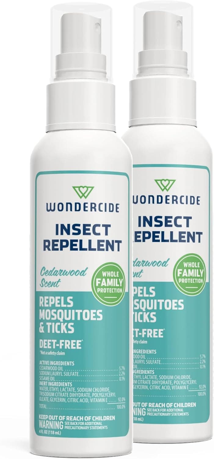 Wondercide - Repelente de mosquitos, garrapatas e insectos con aceites esenciales naturales - Repelente de insectos y asesino sin DEET - Seguro para la familia - Madera de cedro, paquete de 2 botellas de 4 oz | Con aceites esenciales naturales - Repelente de insectos y asesino sin DEET - Seguro para la familia