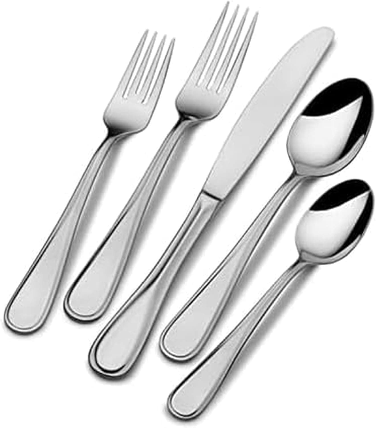 Mikasa Bravo Juego de cubiertos de 65 piezas, servicio para 12, cubiertos de acero inoxidable 18/10 con acabado de espejo, incluye 5 utensilios para servir, apto para lavavajillas