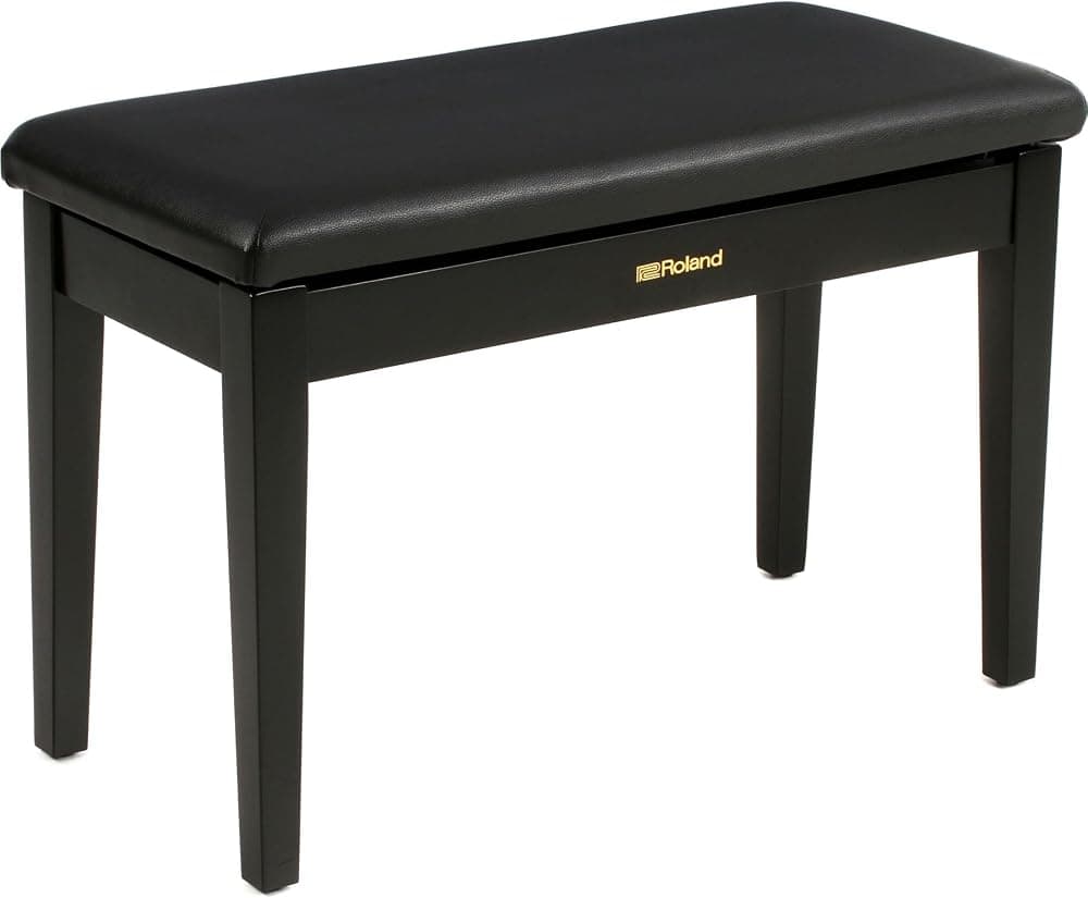 Roland RPB-D100BK-US Banco para piano, tamaño dúo, negro satinado, asiento de vinilo, compartimento para música