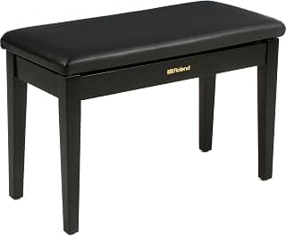Roland RPB-D100BK-US Banco para piano, tamaño dúo, negro satinado, asiento de vinilo, compartimento para música