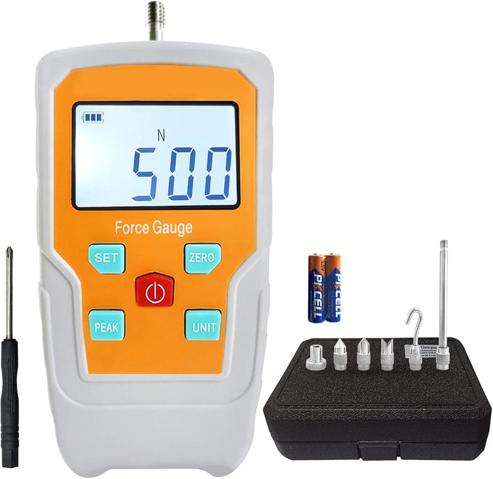 Probador de medidor de tracción electrónico digital 110LB/500N Medidor de fuerza Medidor de empuje Medidor de presión de compresión de tensión Medidor de empuje Modo pico con 6 tipos de sonda y varilla de extensión (110LB 500N)