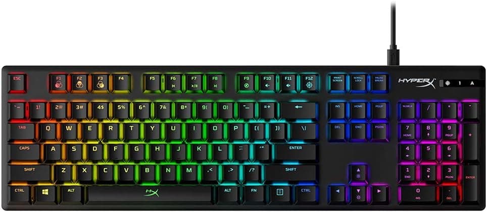 HyperX Alloy Origins - Teclado mecánico para juegos, personalización de macros y luz controlada por software, factor de forma compacto, retroiluminación LED RGB - Interruptor rojo lineal HyperX (negro)