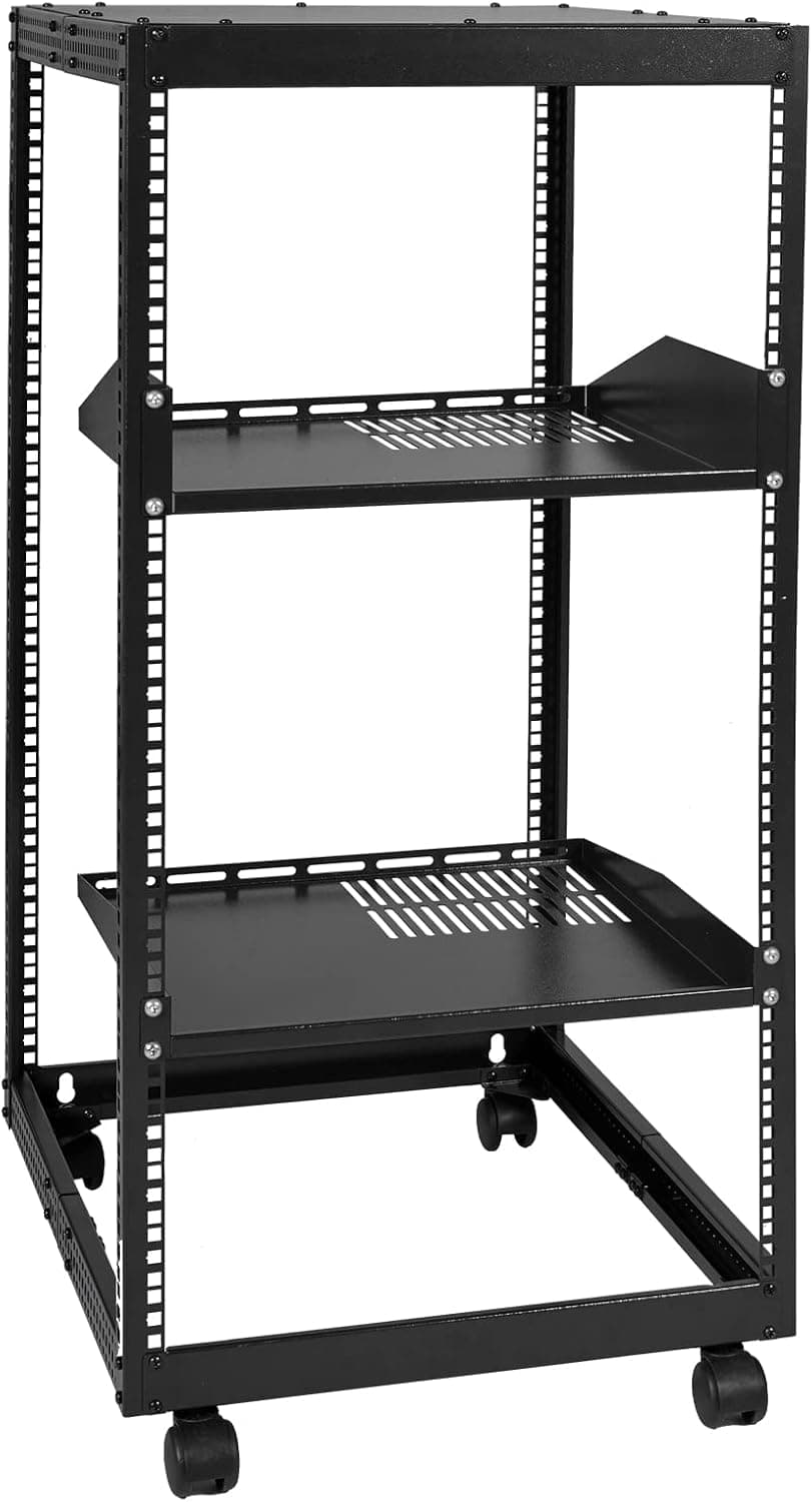 VEVOR Rack de servidor de marco abierto de 20U, profundidad ajustable de 23''-40'', rack de servidor de red independiente o de montaje en pared, rack AV de 4 postes con ruedas, sostiene todos sus equipos de red de TI Módem enrutador de engranaje AV