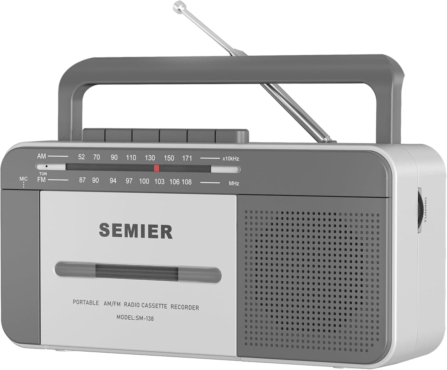 SEMIER Reproductor de casete retro Grabador Boombox con radio AM/FM estéreo, reproductor de cinta de casete vintage portátil con alimentación de CA o batería con altavoz de 6 W y conector para auriculares para el hogar o al aire libre