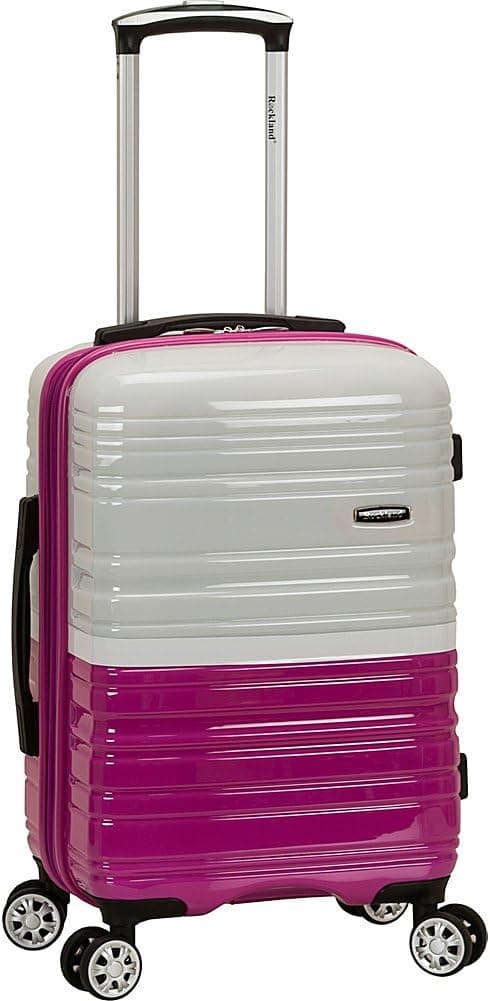 Rockland Melbourne Hardside Equipaje con ruedas giratorias expandibles, equipaje de mano de 20 pulgadas, dos tonos, blanco (blanco y magenta)