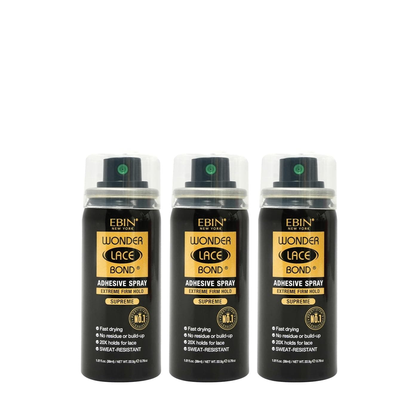 EBIN NEW YORK Wonder Lace Bond Spray adhesivo, 1.01 onzas líquidas (paquete de 3) | Supreme Extreme Firm Hold, spray de pegamento para peluca, resistente al sudor, secado rápido, sin residuos, spray de fusión frontal de encaje