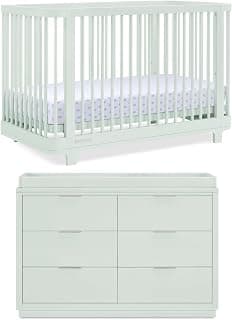 Muebles de guardería para cuna y tocador Nest - Cuna convertible 4 en 1 | Cómoda Forever de 6 cajones con cambiador | Salvia ligera