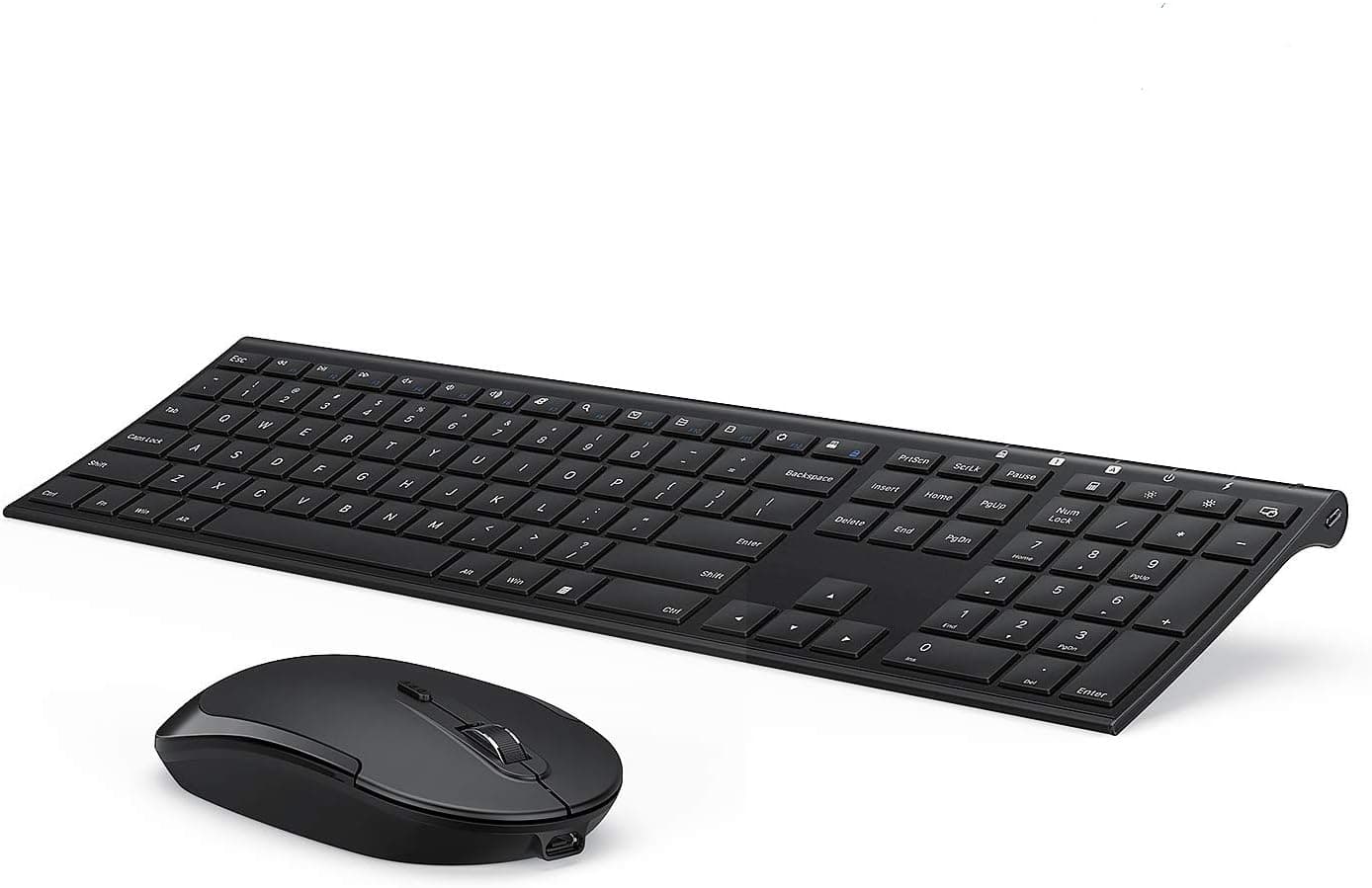 Teclado y mouse inalámbricos Vssoplor, recargable ultradelgado, negro | Conjunto combinado de teclado y mouse silencioso de tamaño completo, para computadora portátil, PC, computadora portátil, computadora de escritorio, conexión estable de 2,4 GHz, ideal para oficina