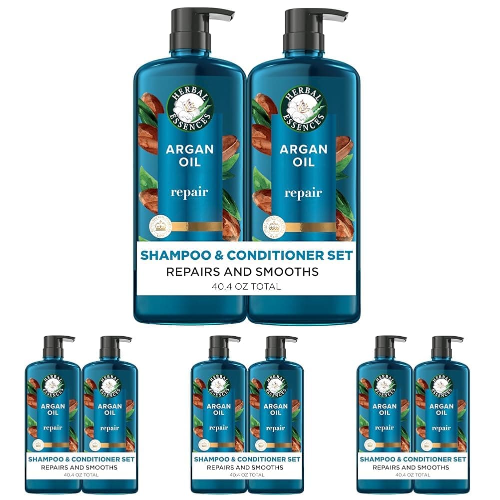 Herbal Essences Juego de champú y acondicionador reparador de aceite de argán, hidrata y suaviza, sin parabenos, seguro para el color, pH equilibrado, aroma cítrico, 20,2 onzas líquidas, paquete de 8