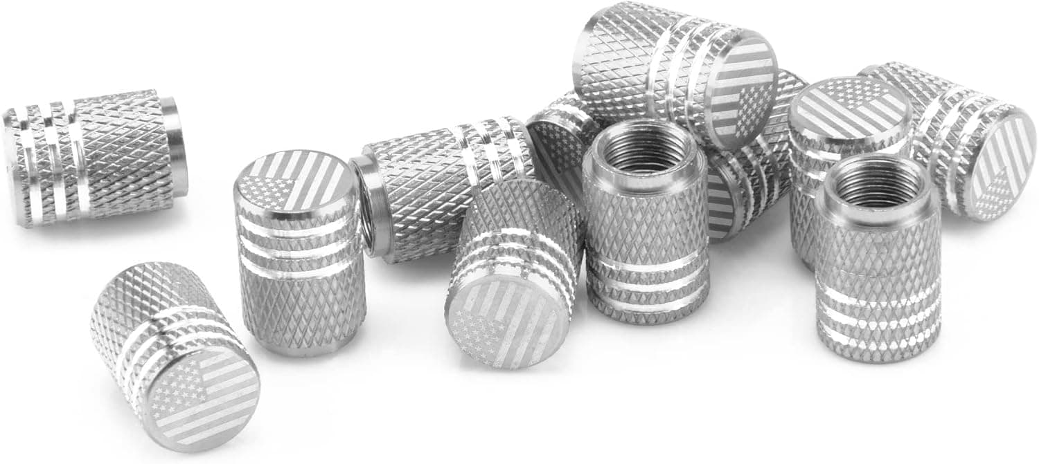 Tapa de vástago de válvula de bandera americana, 12 piezas de aleación de aluminio sellada de goma, universal para coches, camiones, SUV y motocicletas, accesorios exteriores de coche (plata)