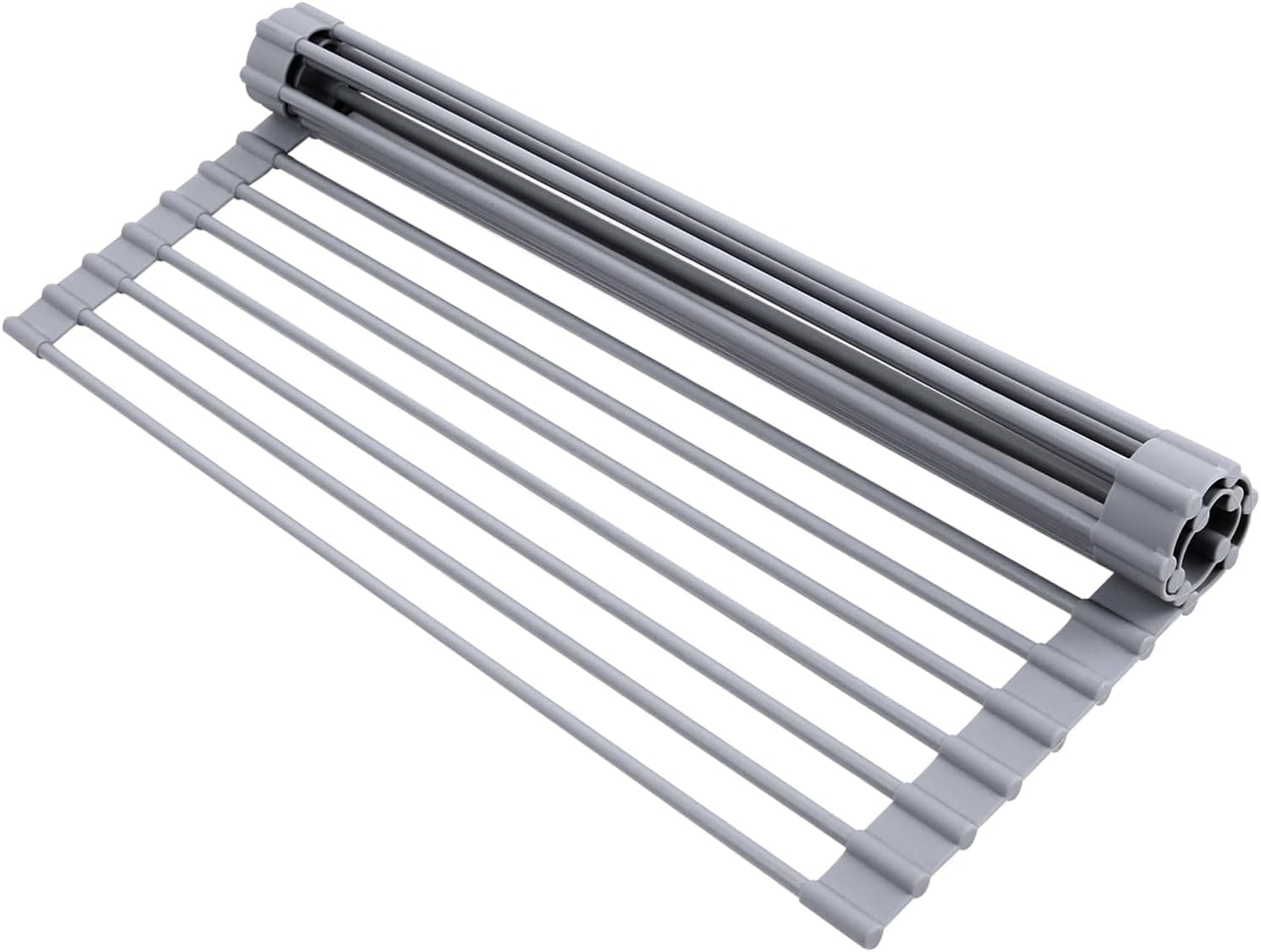 Ohuhu Escurridor de platos enrollable, multiusos sobre el fregadero, 16.5 pulgadas de ancho x 13 pulgadas de largo, escurridor de platos con revestimiento de silicona antideslizante, resistente al calor, portátil, plegable para mostrador de cocina
