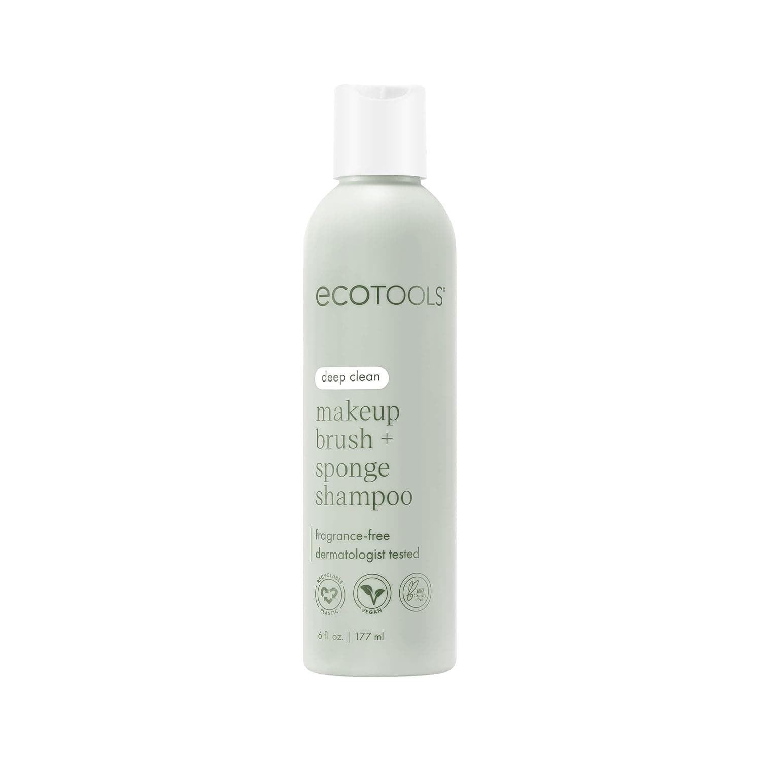 Champú limpiador EcoTools para brochas de maquillaje/esponjas/esponjas, eliminar maquillaje e impurezas, sin fragancias, sin productos químicos agresivos, vegano y sin crueldad, 6 fl.oz./177 ml, 1 cuenta | Herramientas de limpieza profunda con champú de brocha de maquillaje, limpiador de esponja de maquillaje, probadas por dermatólogos e hipoalergénicas
