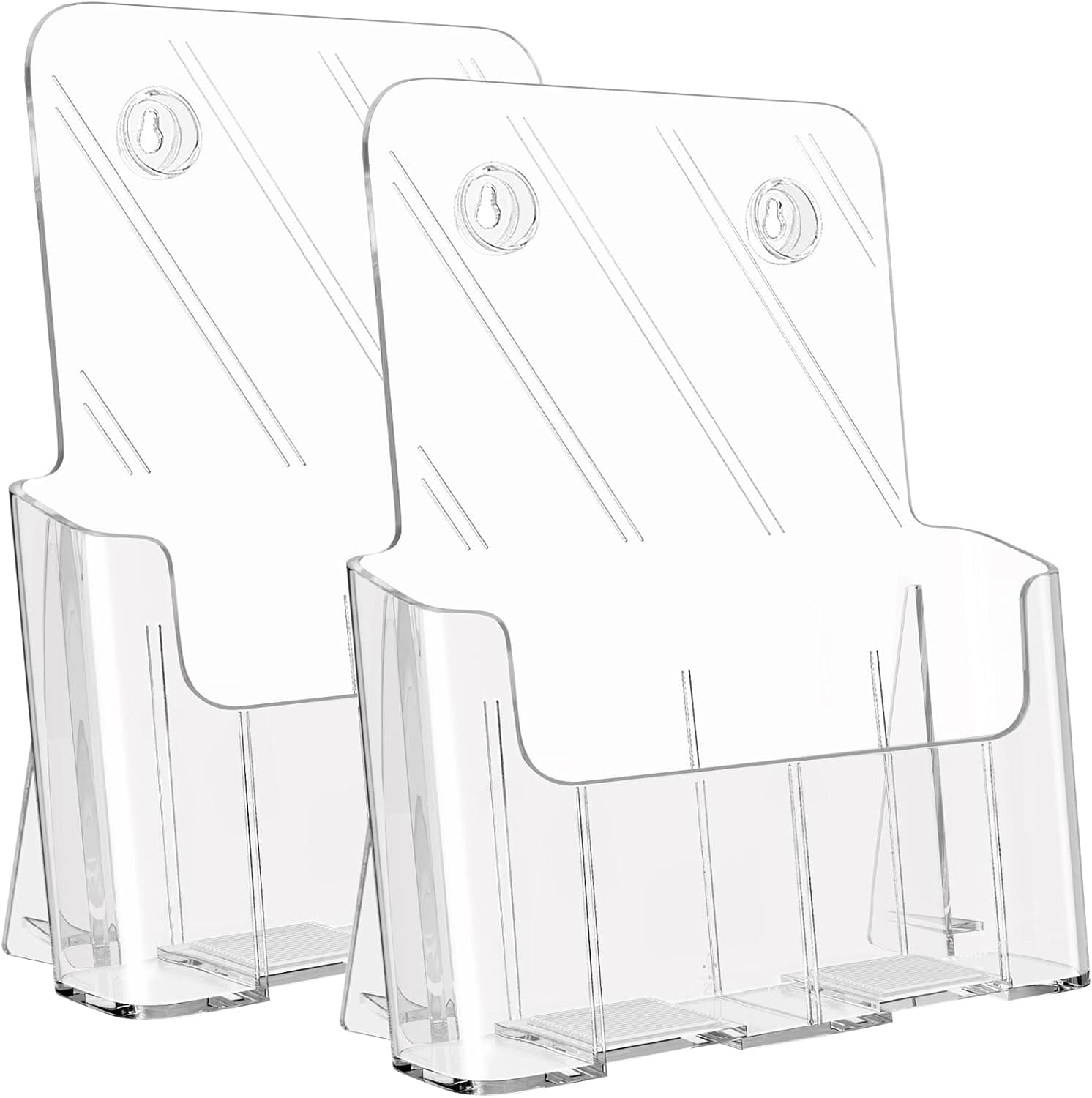 KTRIO Soporte para folletos de acrílico 8,5 x 11, paquete de 2 soportes para exhibición de literatura | Soporte para folletos de plástico transparente para montaje en escritorio/pared, apto para revistas, folletos, documentos, folletos, diarios y menús de 8,5" de ancho