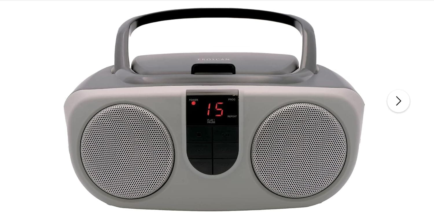 PROSCAN Sylvania SRCD243 Reproductor de CD portátil con radio AM/FM, Boombox (plateado/negro)