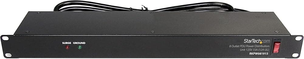 PDU StarTech de 8 salidas 1U, 120 V/15 A, sobretensión, cable de 6 pies, TAA (RKPW081915) | Regleta para racks de servidores de red, protección contra sobretensiones, chasis de acero resistente, indicadores LED de conexión a tierra y sobretensiones
