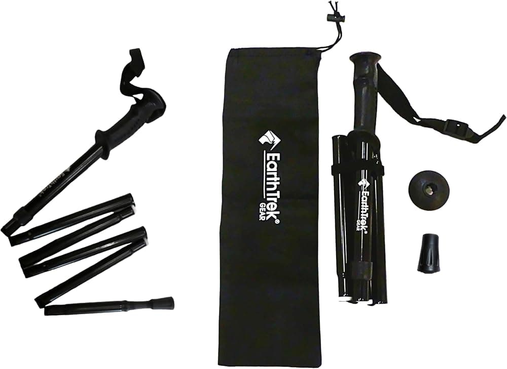 Earth Trek Gear Bastones de senderismo compactos y ajustables, bastones plegables y bastones de senderismo para caminar, hacer senderismo y caminar, aluminio ligero, 45-50 pulgadas de altura
