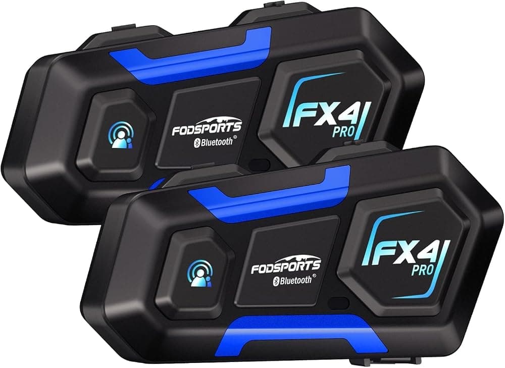 FX4 Pro Intercomunicador Bluetooth para casco de motocicleta con control de voz AI, sistema de comunicación de auriculares de 4 vías, música manos libres/respuesta automática/radio FM, paquete de 2