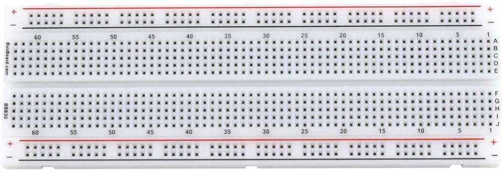 Placa de pruebas enchufable sin soldadura BB830, 830 puntos de conexión, 4 rieles de alimentación, 6,5 x 2,2 x 0,3 pulgadas (165 x 55 x 9 mm)
