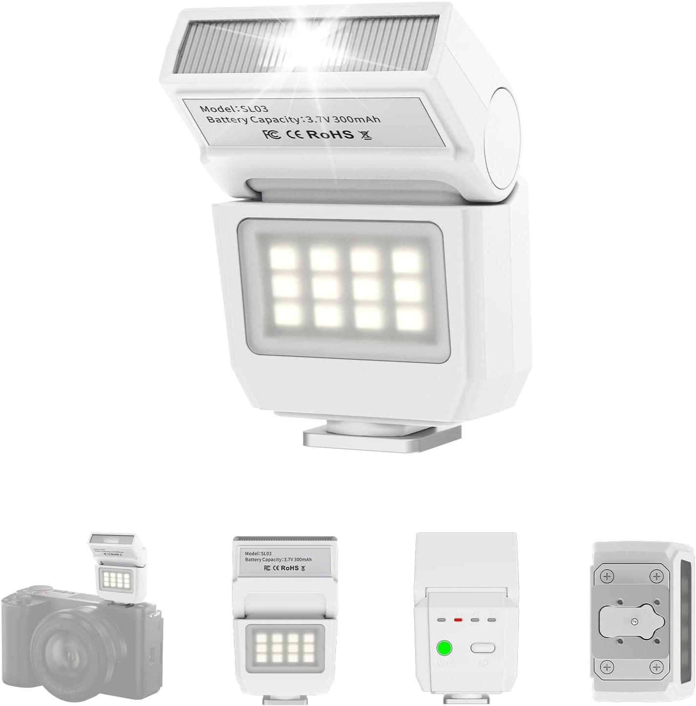 Ulanzi SL03 Cámara Mini Flash Speedlite, para DSLR Sony Canon Nikon Fuji | Luz de flash de contacto único universal para principiantes básicos, luz constante de vídeo LED GN8 6500K, 3 modos, para Panasonic Olympus