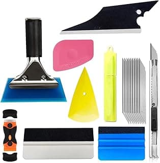 Kit de herramientas para tintar ventanas de coche de 18 piezas con escobilla de goma y cuchillo | Construcción de caucho plástico y metal, funciona en superficies planas y curvas, admite alisado y recorte de películas, herramientas de reparación de automóviles