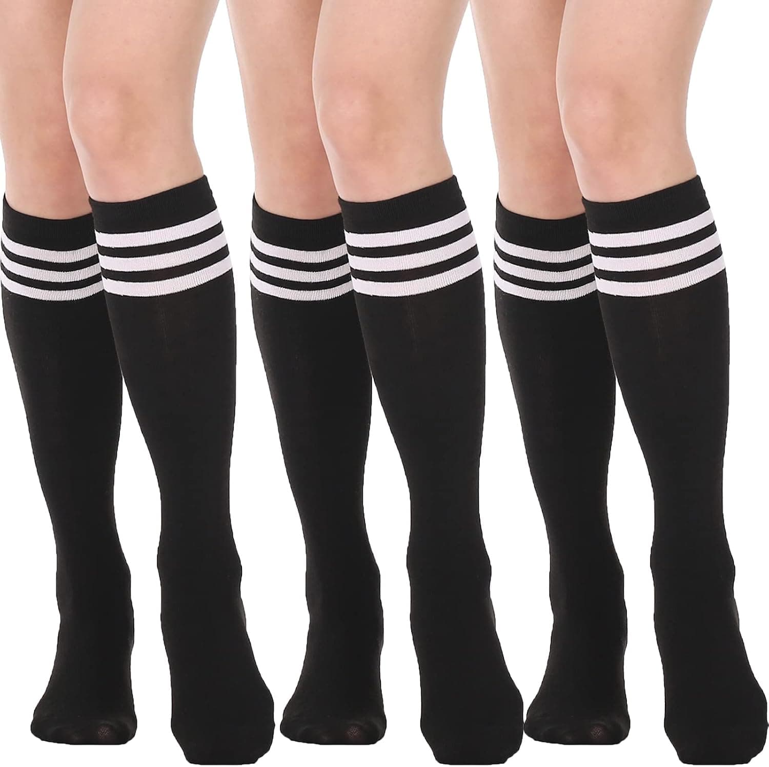 DRESHOW 3 pares de calcetines hasta la rodilla de algodón para mujer, calcetines largos hasta la rodilla de punto sólido, calentador de piernas, regalo para todas las estaciones