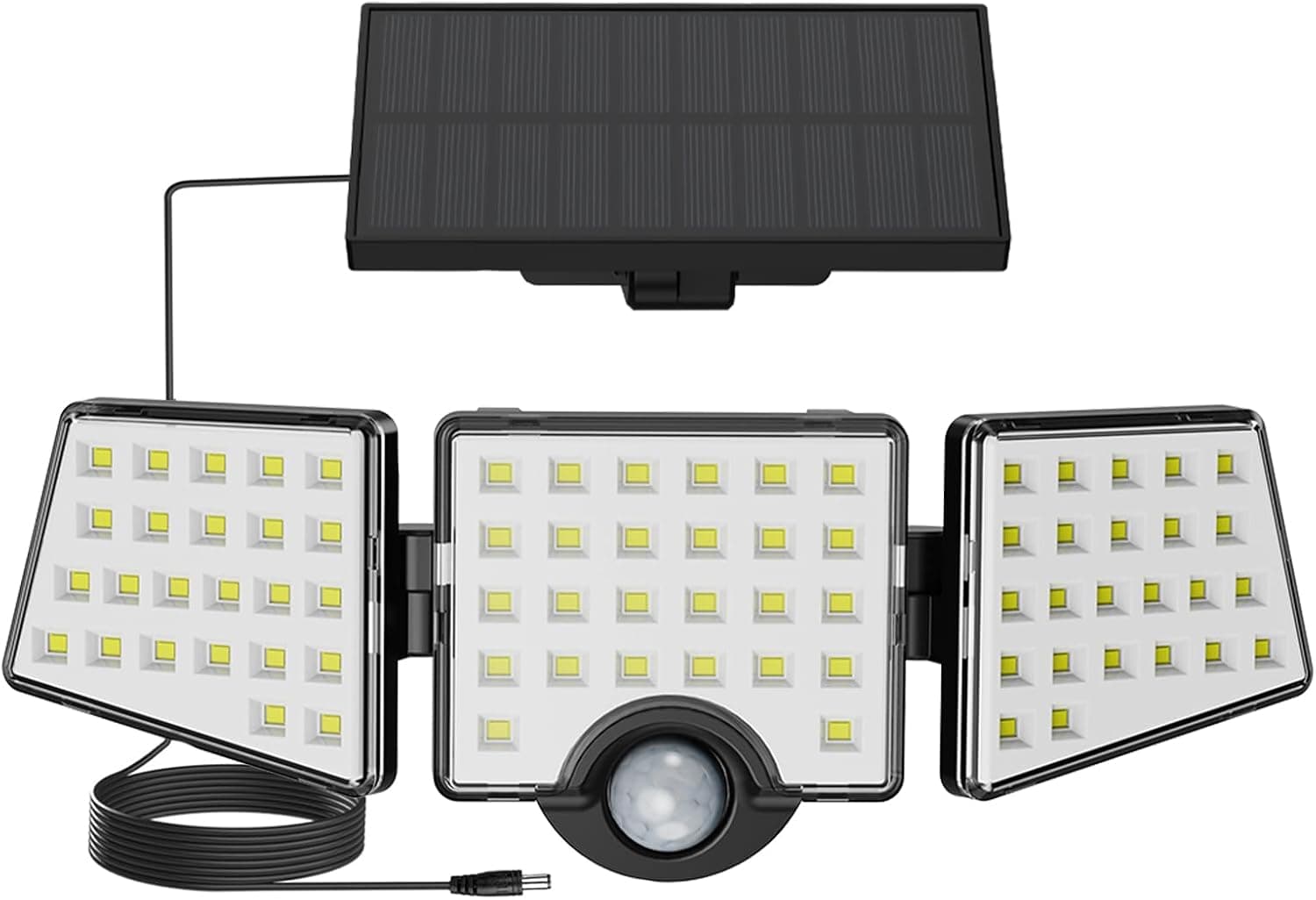 Lepro Luces solares para exterior, luces de seguridad activadas por movimiento WL5000, panel solar separado, 3 cabezales ajustables, ángulo de iluminación amplio de 270°, lámpara de pared impermeable IP65 para porche, patio, garaje